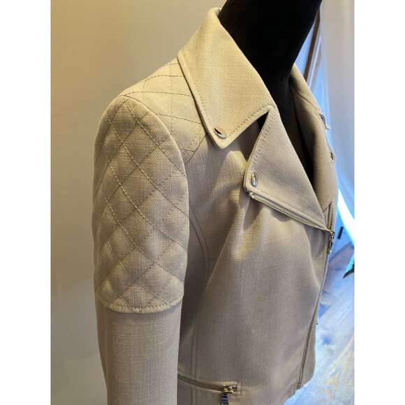 Ann Taylor Motorcycle Jacket Size Small Fitted Gray Moto Coat Quilted Shoulder - Picture 3 of 12
